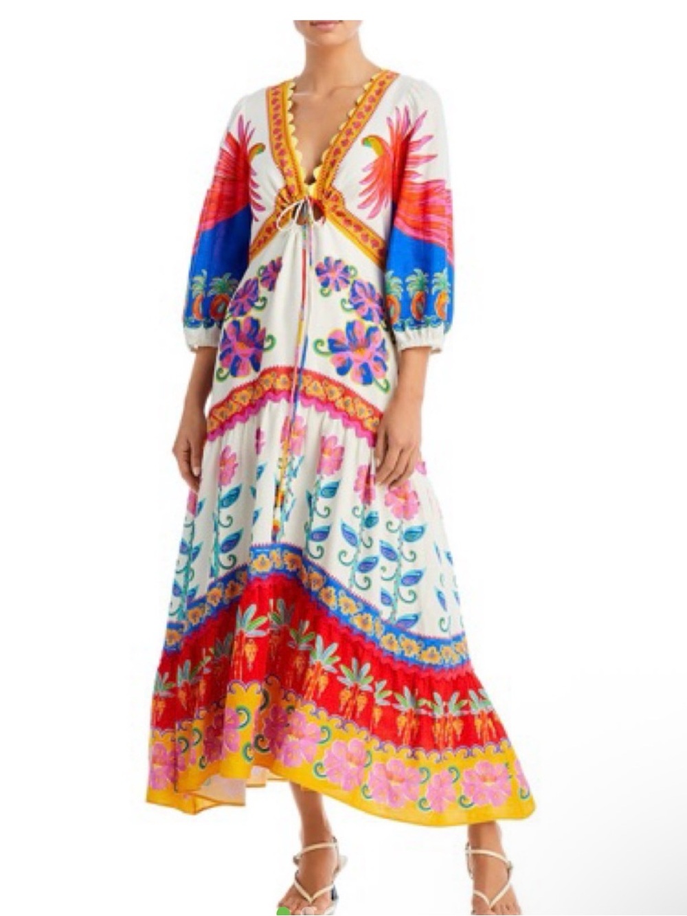 Farm Rio Vivid Garden Floral Maxi Dress in White with Multicolor Print